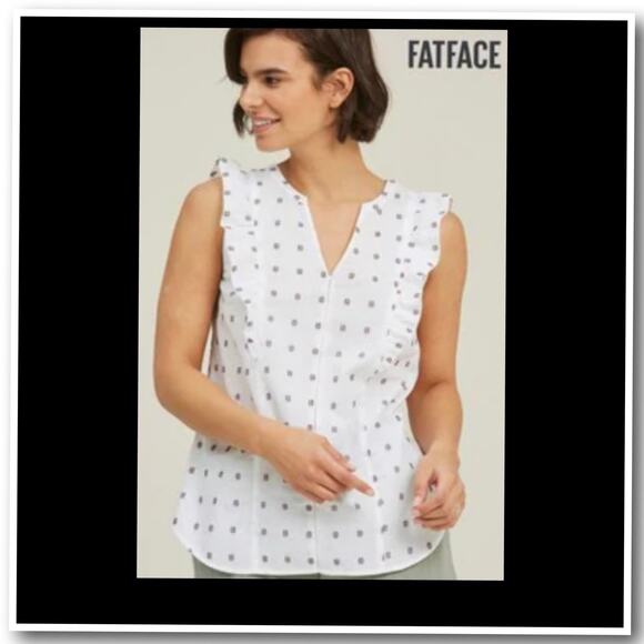 FAT FACE MOLLIE White Jacquard Frill Sleeveless Ruffle Blouse  Sz 4 NWT - Picture 1 of 15